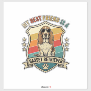 Friend Basset Retriever Dog Sunglasses Retro Shiel Sticker