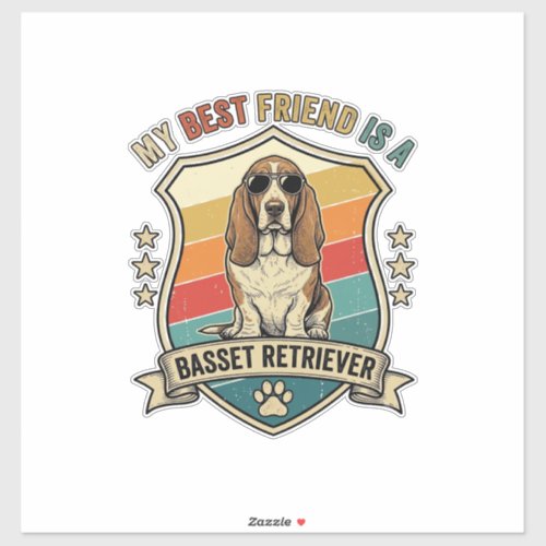 Friend Basset Retriever Dog Sunglasses Retro Shiel Sticker