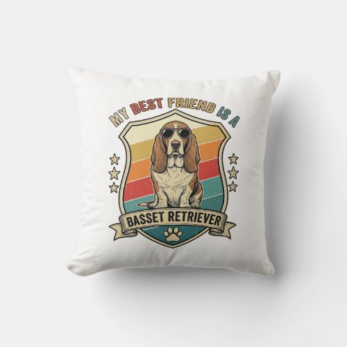 Friend Basset Retriever Dog Sunglasses Retro Shiel Throw Pillow