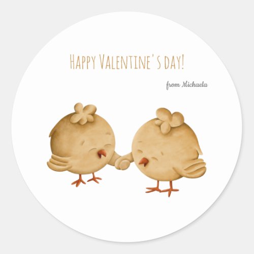 Friend Birds Holding Wings  Kids Valentines Day Classic Round Sticker