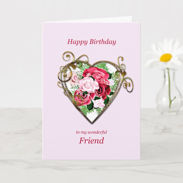 Friend Birthday Antique Painted Roses Card (Small Plant)