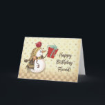 Friend Birthday Bird on Snowman with Present Card<br><div class="desc">A friend of yours will be celebrating a winter birthday very soon. Avoid the rush of the holiday season and order this card as early as now so you would be able to give him or her once the celebration begins. They will really love getting this card for their special...</div>