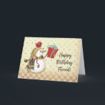 Friend Birthday Bird on Snowman with Present Card<br><div class="desc">A friend of yours will be celebrating a winter birthday very soon. Avoid the rush of the holiday season and order this card as early as now so you would be able to give him or her once the celebration begins. They will really love getting this card for their special...</div>
