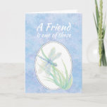 Friend Birthday Blue Dragonfly Watercolor Art Card<br><div class="desc">A Friend is one of those special people you meet along the way that help you appreciate the journey.  Beautiful blue dragonfly watercolor  for someone who loves dragonflies,  gardens and ponds</div>