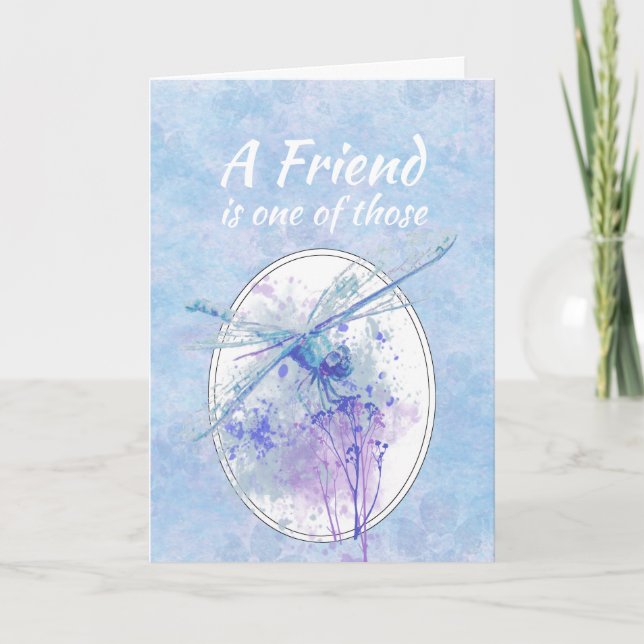 Friend Birthday Blue Dragonfly Watercolor Art Card (Front)