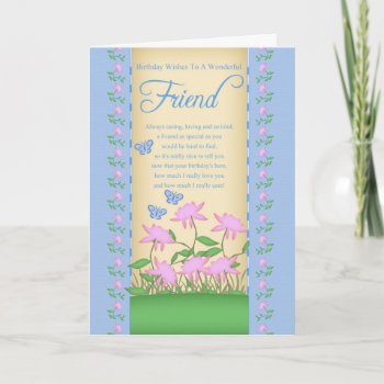 Friend Birthday Card Flowers And Butterflies by moonlake at Zazzle