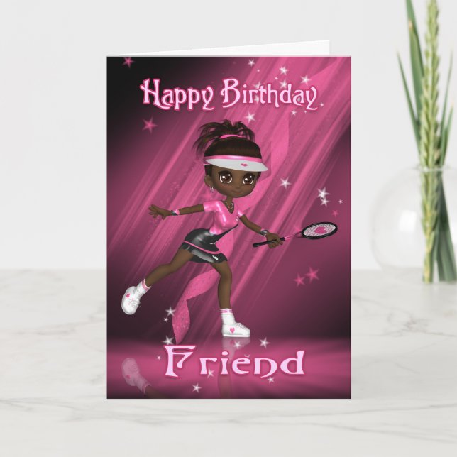 Friend Birthday Card Tennis Player - African Ameri (Front)