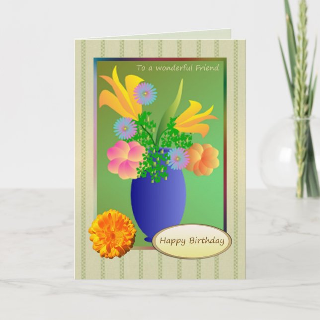 Friend Birthday - Exotic flowers in a vase Card (Front)