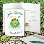 Friend Birthday Frog Having Toads Of Fun Card<br><div class="desc">Get your amphibian attitude going with this frog on a lily pad staring at a slice of birthday cake in front of him. Send this to your friend who loves frogs and wish them toads of fun!</div>