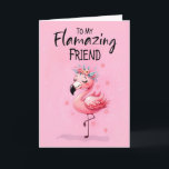 Friend Birthday with Flamingo Fabulous and Fun Card<br><div class="desc">Send some birthday cheer with this stylish and fun flamingo card! The design features an elegant flamingo with a crown of flowers and sweetly closed eyes, exuding personality and charm. Perfect for celebrating a wonderful friend, this card is a cheerful reminder of how truly fabulous she is. A great way...</div>