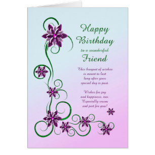 Friend Birthday with Scrolls and Flowers Cards