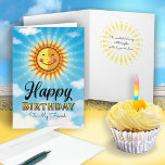 Friend Birthday Yellow Orange Smiling Sun Card<br><div class="desc">Make your Friend feel special on her birthday by sending her this cheerful smiling decorative Yellow and orange sun floating in the blue sky with clouds. Inside text says "The sun started shining just a little brighter on the day you were born."</div>