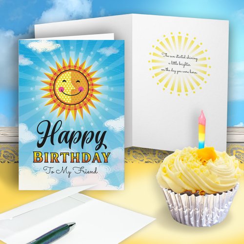 Friend Birthday Yellow Orange Smiling Sun Card