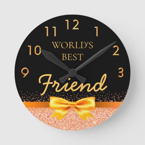 Friend black gold bow round clock