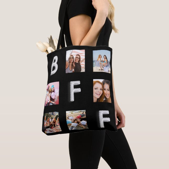 Friend black silver photo collage BFF Tote Bag (Close Up)