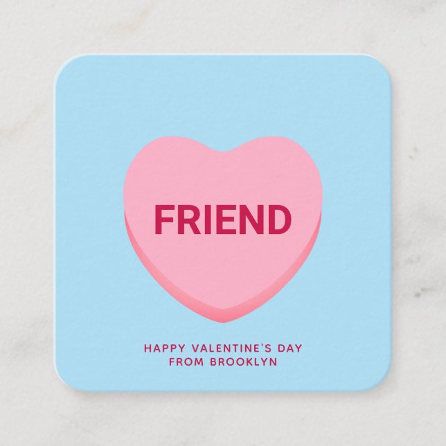 Friend blue conversation heart Valentine's card (Front)