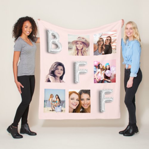 Friend blush rose gold silver photo collage fleece blanket