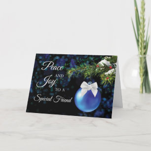 Friend Bright Joyful Holiday Blue Ornament Winter Card