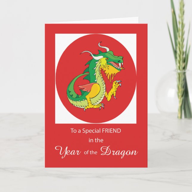 Friend Chinese New Year of the Dragon on Red Card (Front)