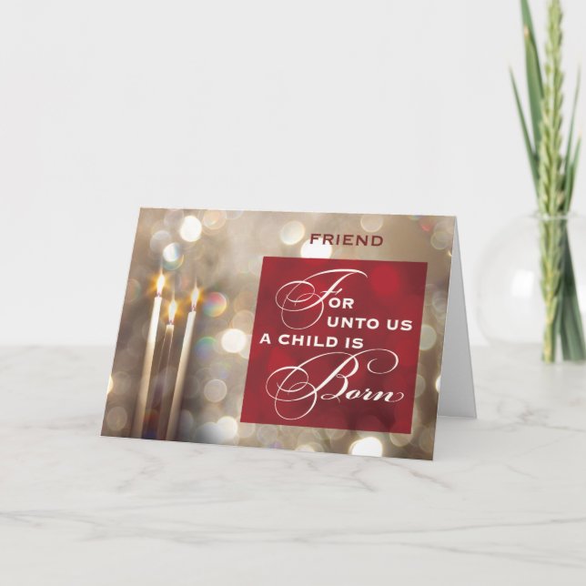 Friend Christmas Candles Child is Born Red Gold Card (Front)