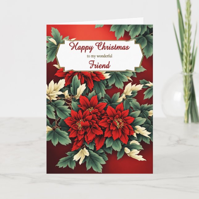 Friend Christmas Poinsettias Holiday Card (Front)