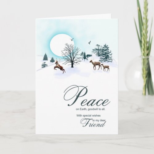 Friend Christmas scene with reindeer Holiday Card