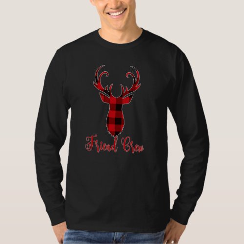Friend Crew Christmas Red Plaid Reindeer Pajama Co T_Shirt