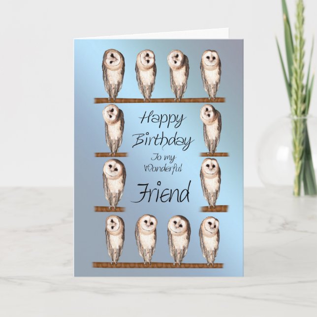 Friend, Curious owls birthday card. Card (Front)