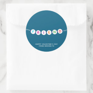 Friend cute friendship bracelet teal Valentine's Classic Round Sticker