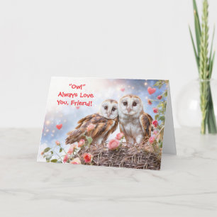 Friend Cute Owls Happy Valentines Day Card