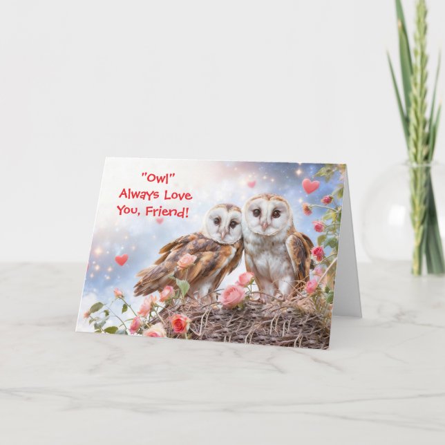Friend Cute Owls Happy Valentines Day Card (Front)