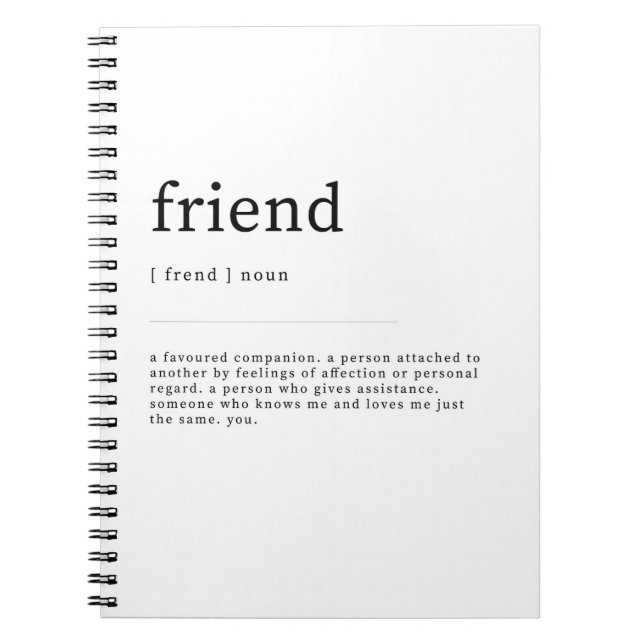 Friend Definition Dictionary Art Print Quotes Notebook (Front)
