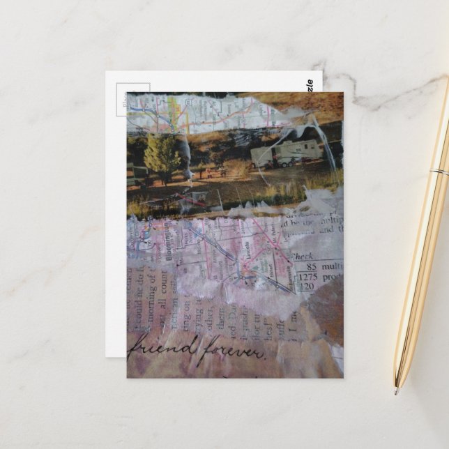Friend Forever mixed media collage Postcard (Front/Back In Situ)