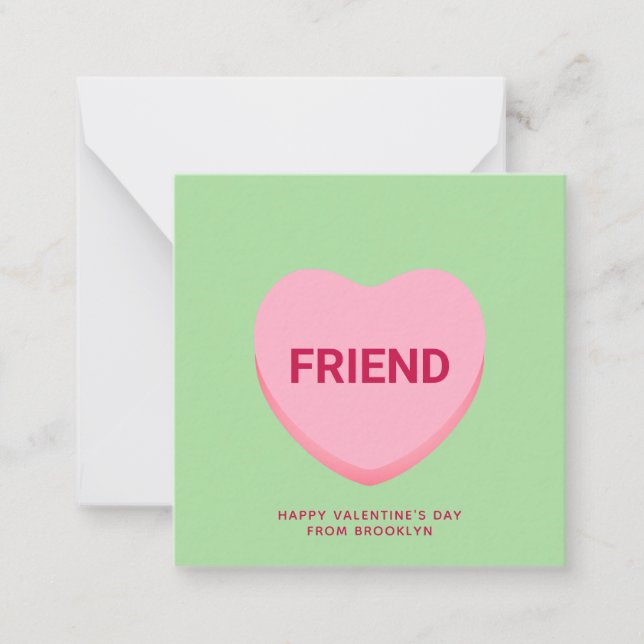 Friend green conversation heart Valentine's Day Note Card (Front)