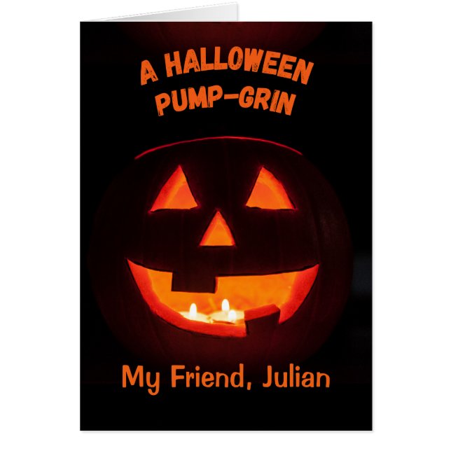 Friend Halloween Add a Name Cute Jack o' Lantern Cards (Front)