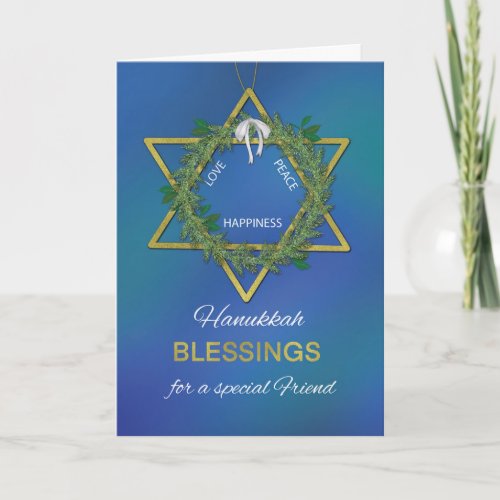 Friend Hanukkah Blessings Star of David Gold Look Card