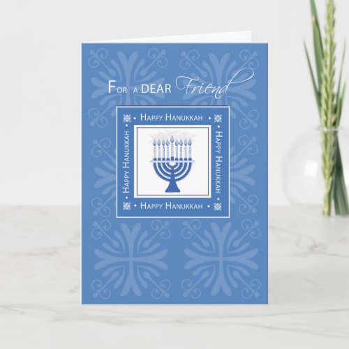 Friend Hanukkah Wishes Blue Menorah Holiday Card