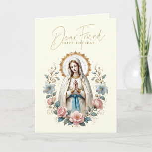 FRIEND Happy Birthday Floral Religious Letterpress Thank You Card