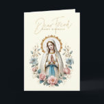 FRIEND Happy Birthday Floral Religious Thank You Card<br><div class="desc">Featuring a religious birthday card for a DEAR FRIEND with beautiful flowers in a vase and a traditional Catholic image of the Blessed Virgin Mary,  Our Lady of Lourdes   A Scripture verse is on the inside with the flowers and rosary.  All text and fonts can be modified.</div>
