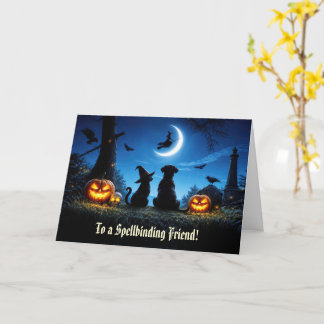 Friend Happy Halloween Cat Dog Cute Moon  Card