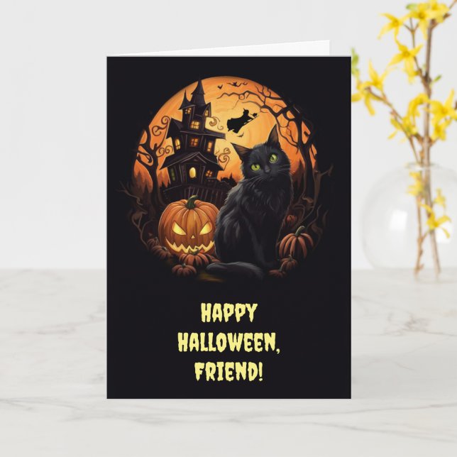 Friend Happy Halloween Cute and Customizable Haunt Card (Yellow Flower)
