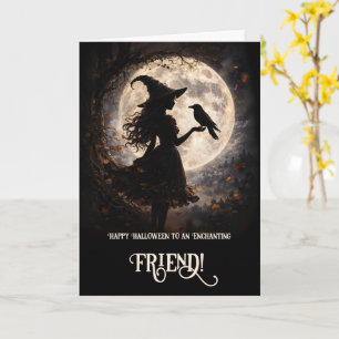 Friend Happy Halloween Cute Witch in the Moonlight Card