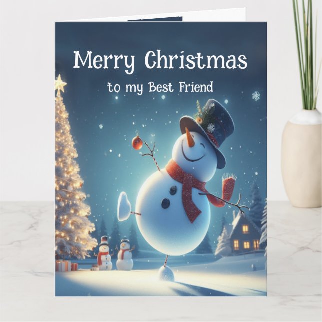 Friend Happy Snowman Hot Chocolate Christmas Card (Front)