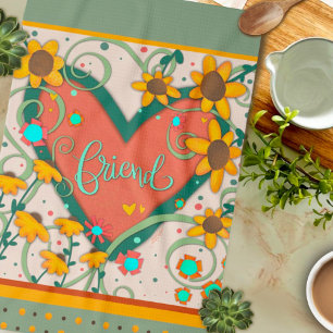 Friend Heart Fun Chic Floral Stylish Daisy Kitchen Towel