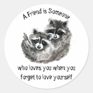 Friend Loves You Cute Raccoons Quote Classic Round Sticker