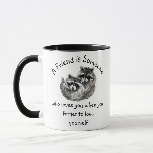 Friend Loves You Cute Raccoons  Quote Mug (Left)