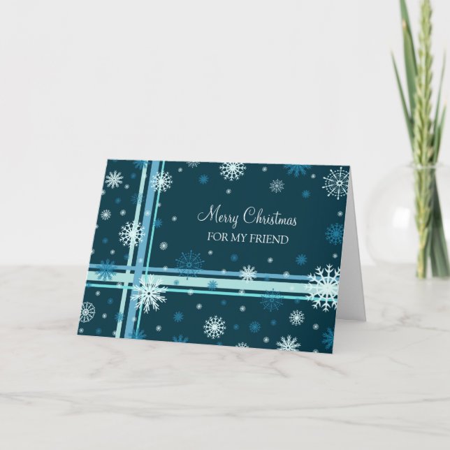 Friend Merry Christmas Card Blue Snowflakes (Front)
