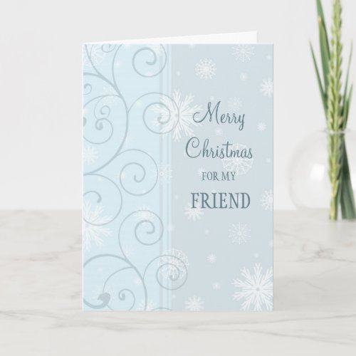 Friend Merry Christmas Card Blue Snowflakes