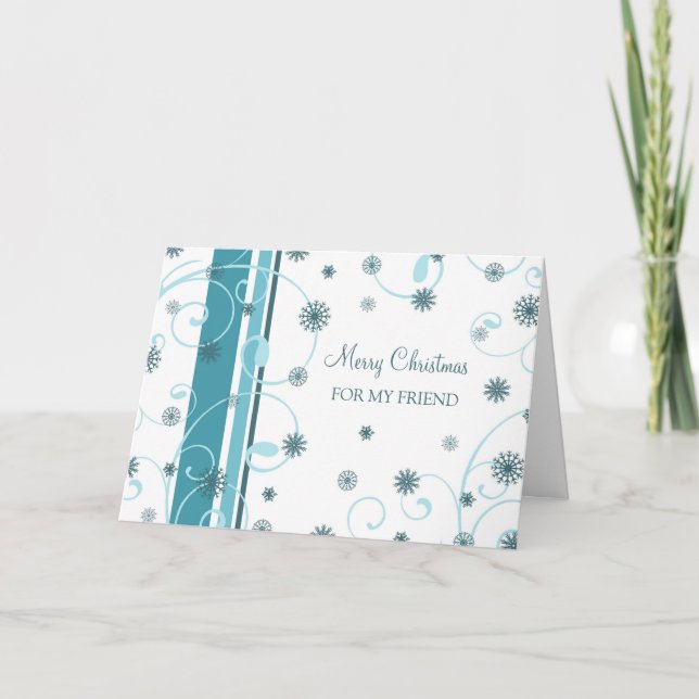Friend Merry Christmas Card Blue White Snowflakes (Front)