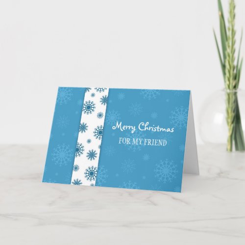 Friend Merry Christmas Card Blue White Snowflakes